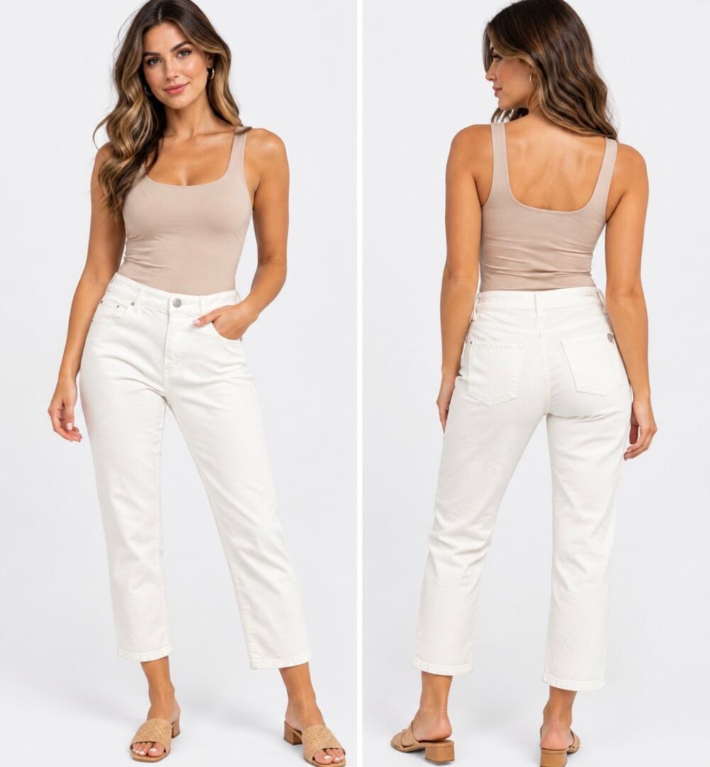 Democracy Ab Technology Women’s White Straight Leg Jeans Size 10 Stretch Casual